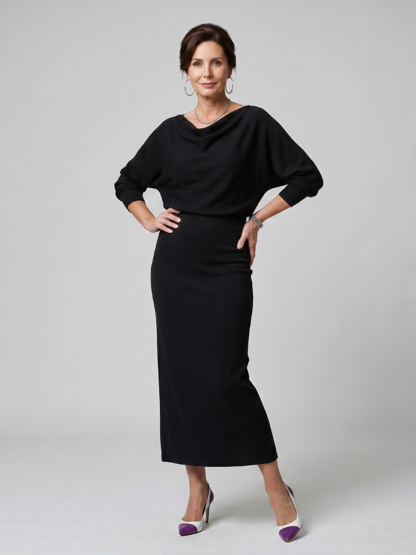 Romy | Drapierter Ausschnitt Enges Midi-Kleid