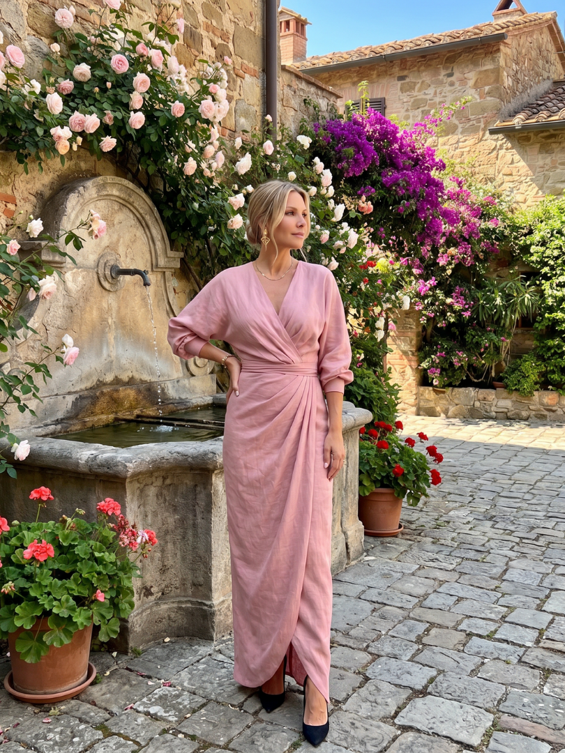Fable | Midi-Kleid mit langen Ärmeln und Wickel-Overlap-Rock