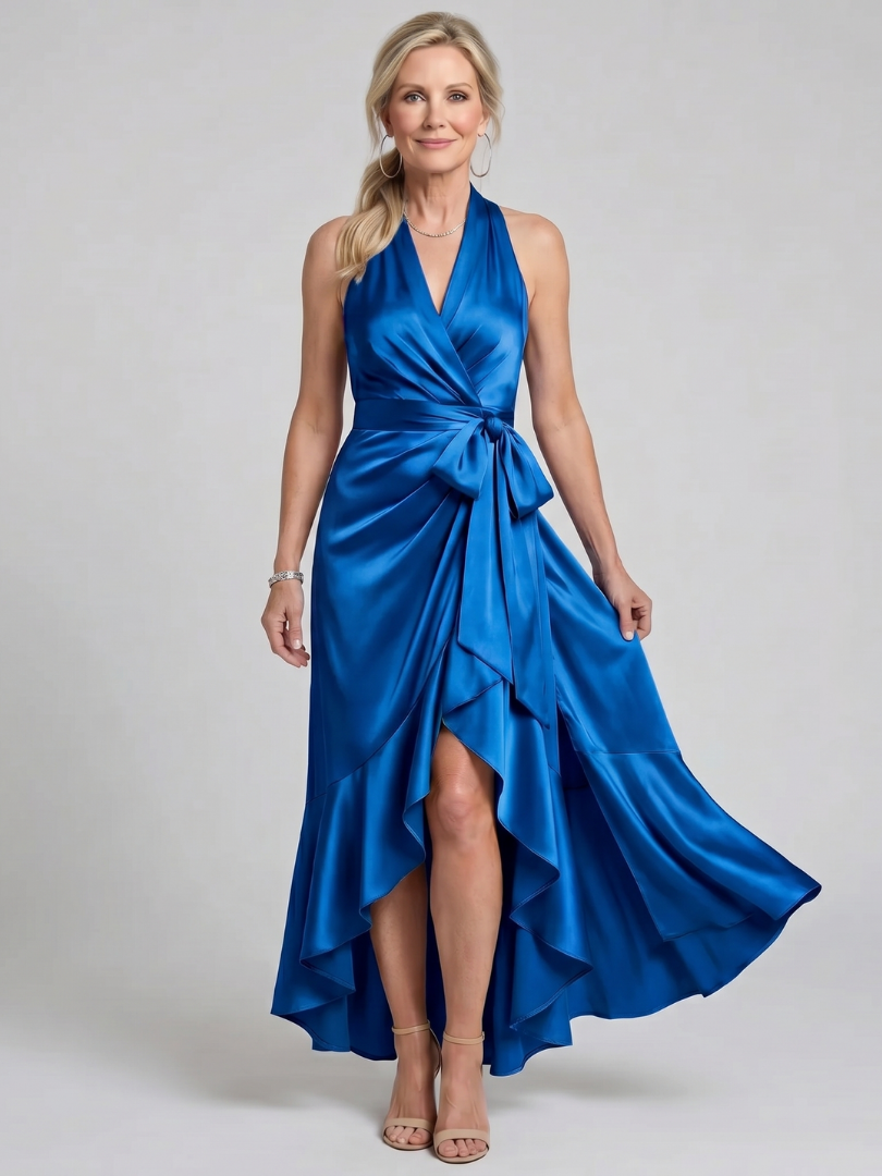 Honora | Halterneck Wickelkleid mit asymmetrischem Saum