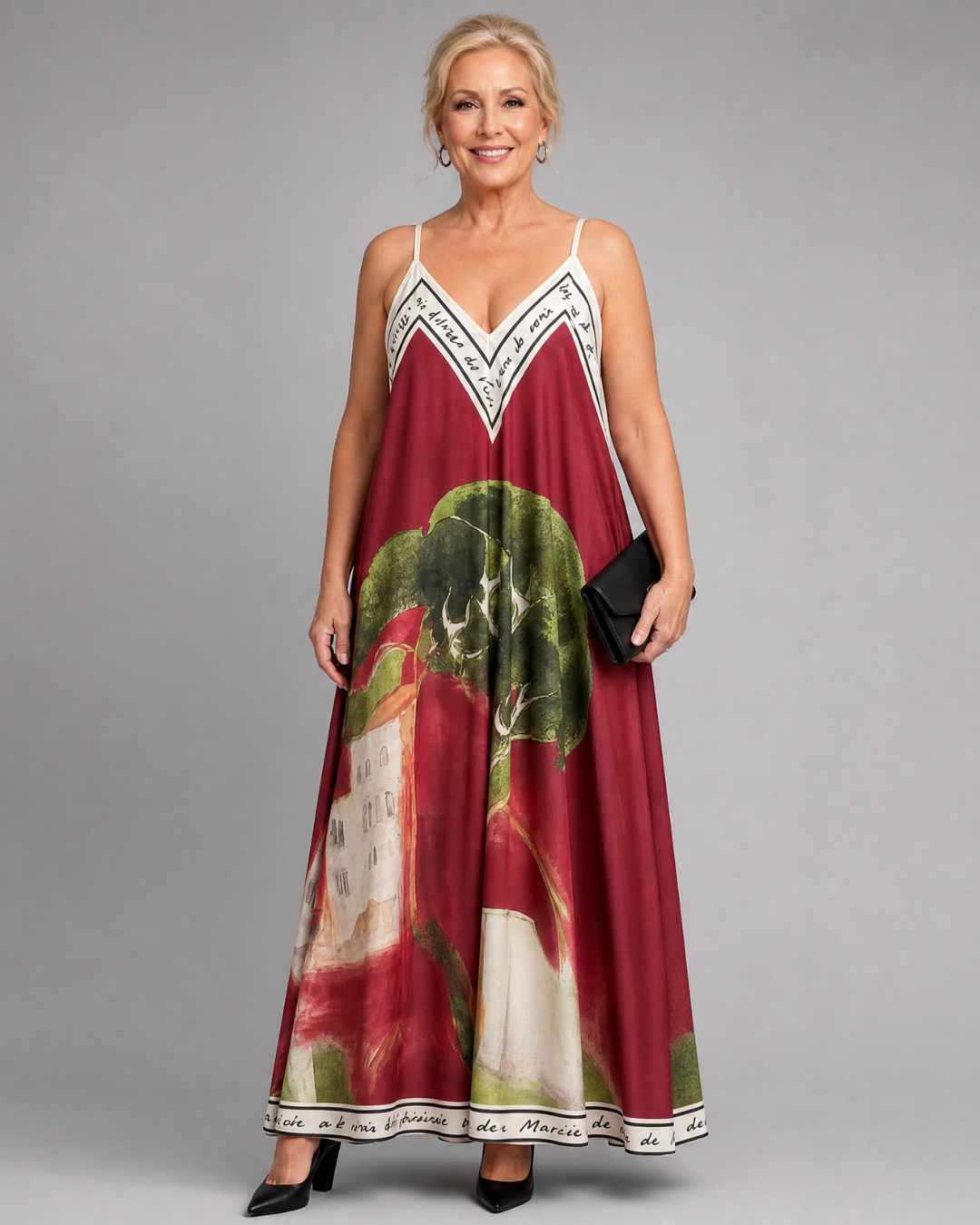 Lira | Scenic Print Ärmelloses Fließendes Midi-Kleid