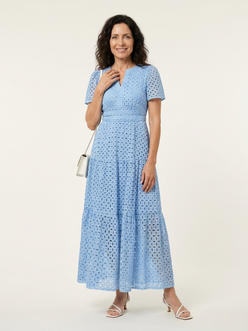 Brielle | V-Ausschnitt Kurzarm Schicht Midi Kleid