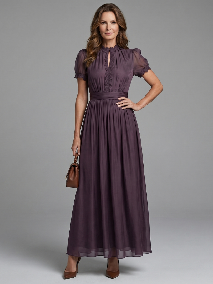 Elia | Gathered Waist Keyhole Maxi Kleid