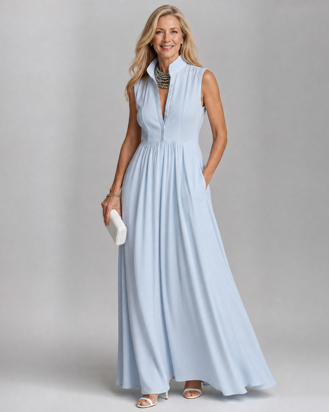 Virelia | Ärmelloses Maxikleid mit Kragen