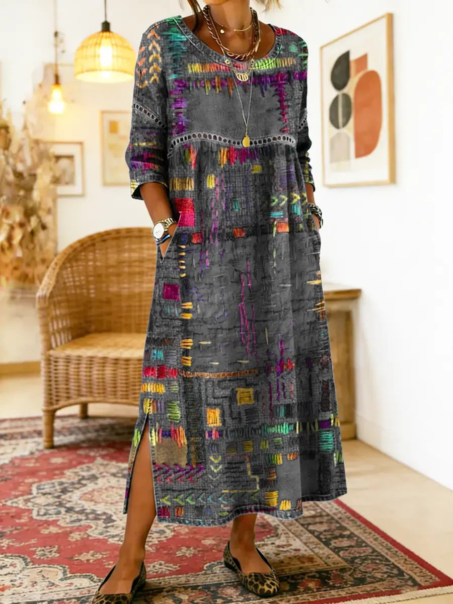 Manuela | Bedrucktes Kleid mit ethnischem Patchwork
