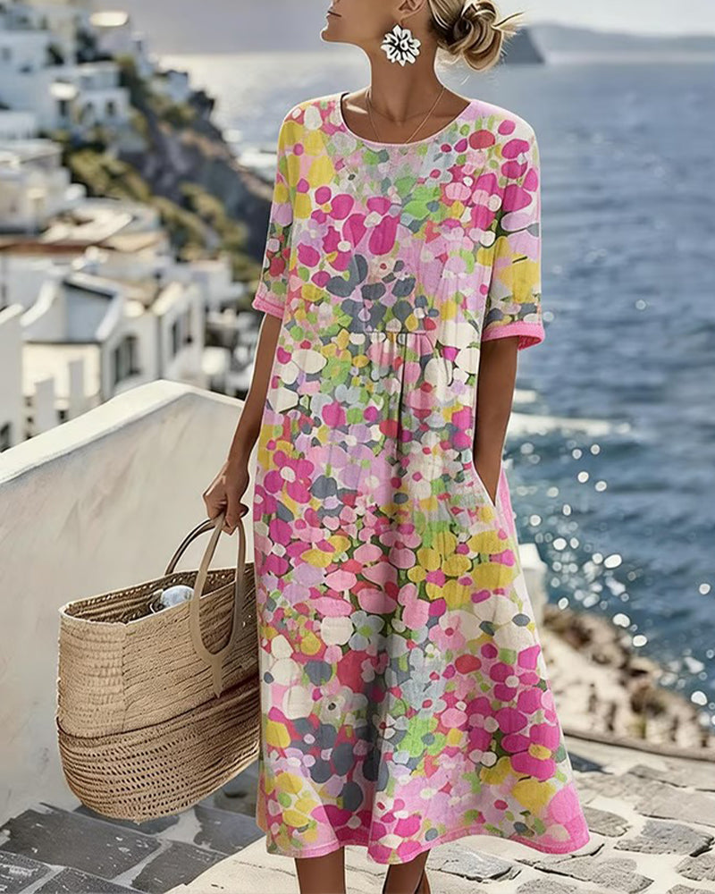 ELENA™ - Elegantes Blumenmuster Midi-Kleid für den Sommer