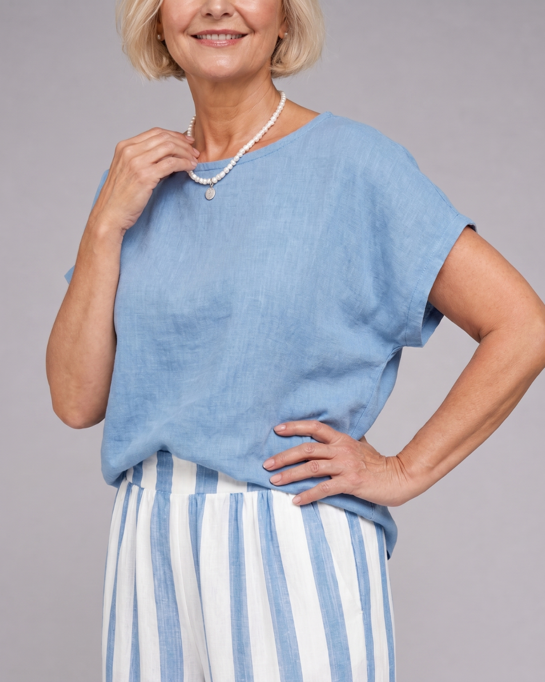 Miolna | Leinenmischung Top und gestreifte weite Hose Set