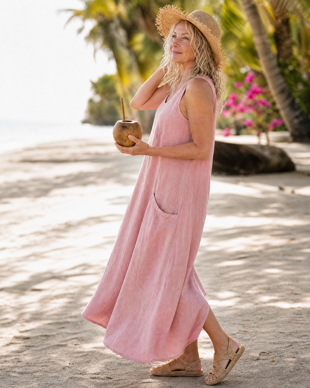 Zemrina | Ärmelloses Midi-Kleid mit Taschen-Details