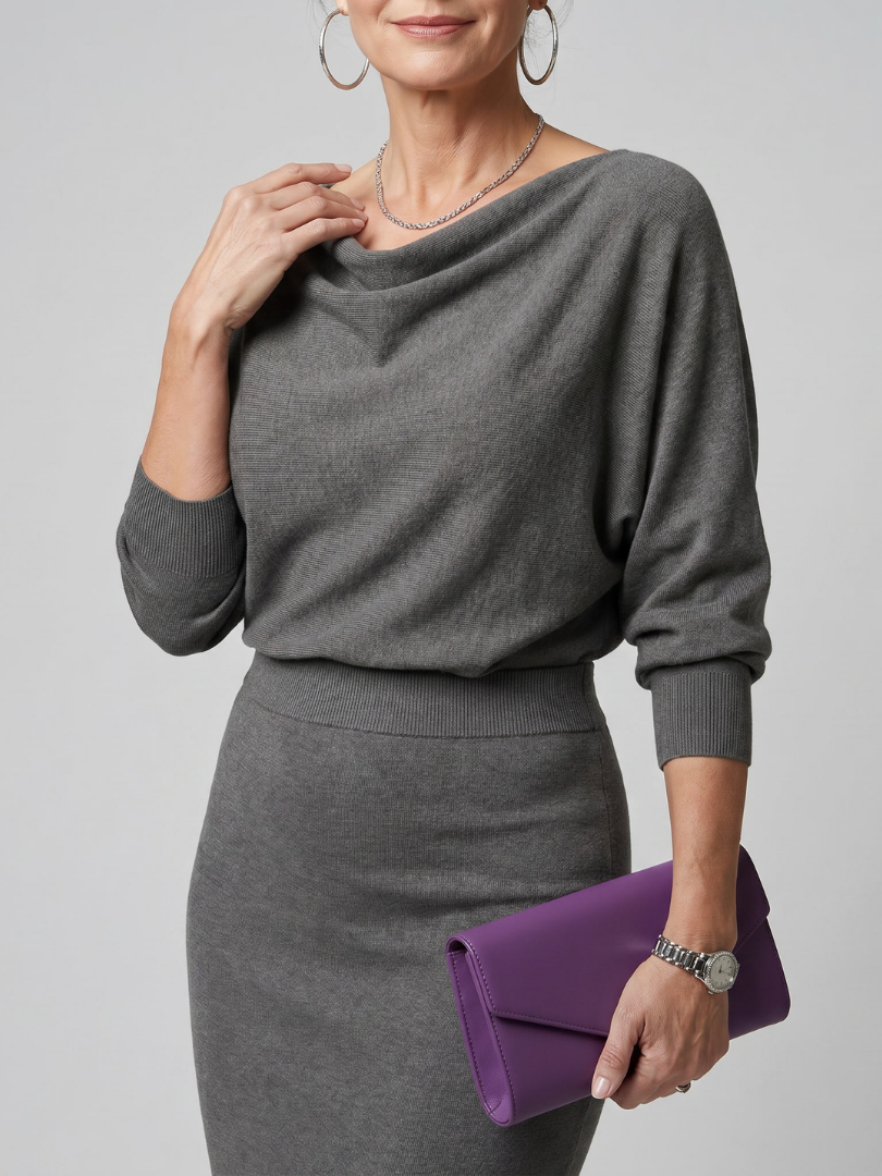 Romy | Drapierter Ausschnitt Enges Midi-Kleid