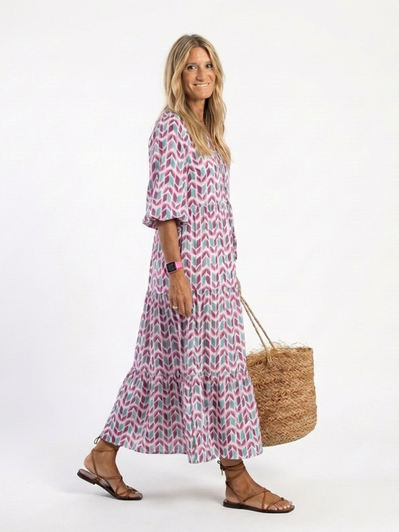 Mireya | Geometrisches Druck Langarm-Tierkleid