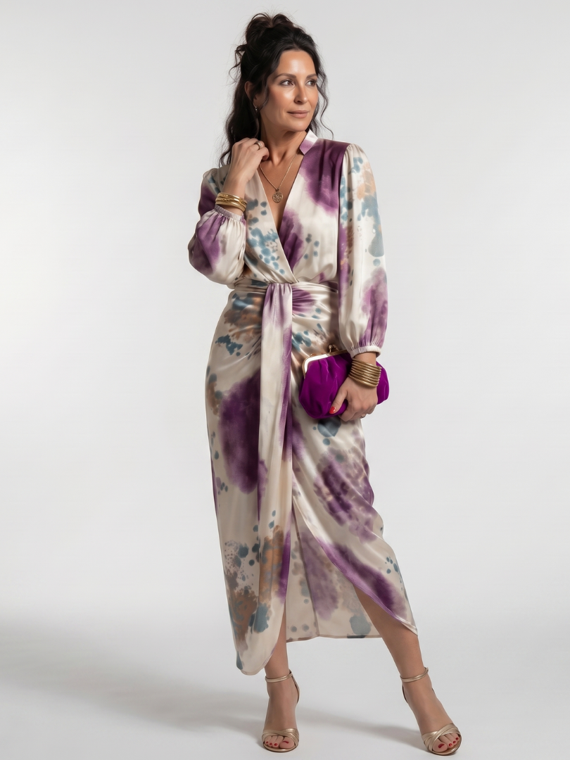 Valentina | Kreuzwickel-Tie-Waist bedrucktes Midi-Kleid