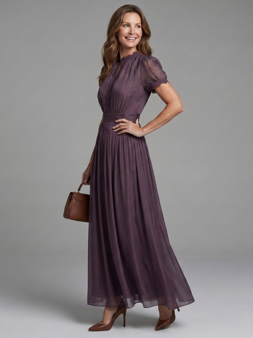 Elia | Gathered Waist Keyhole Maxi Kleid
