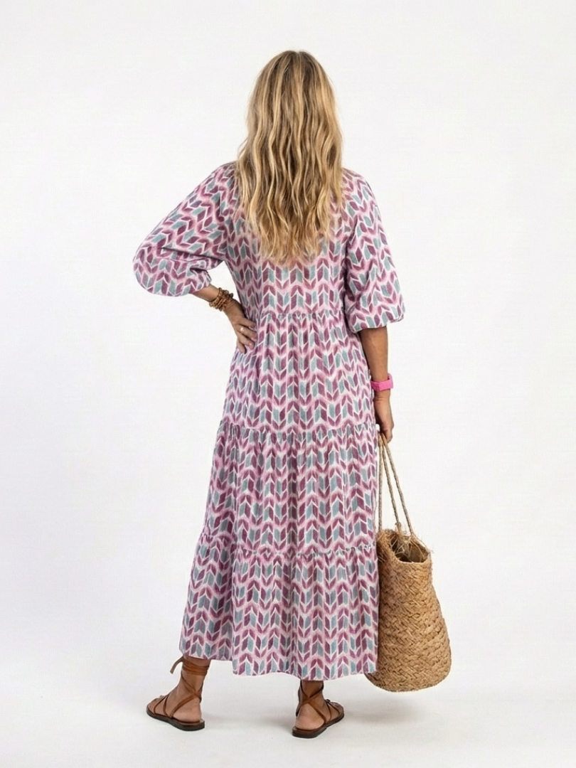 Mireya | Geometrisches Druck Langarm-Tierkleid