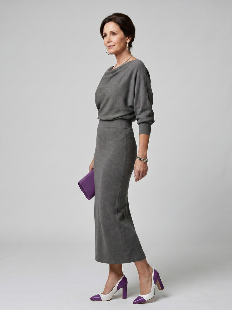 Romy | Drapierter Ausschnitt Enges Midi-Kleid