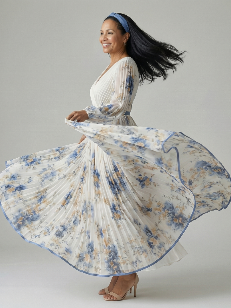 Rielle | Plissiertes Wickel-Midi-Kleid