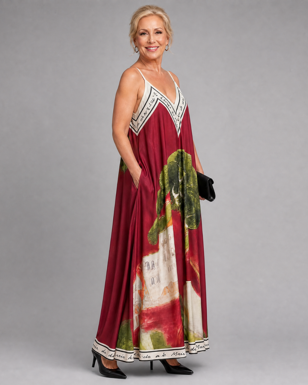 Lira | Scenic Print Ärmelloses Fließendes Midi-Kleid
