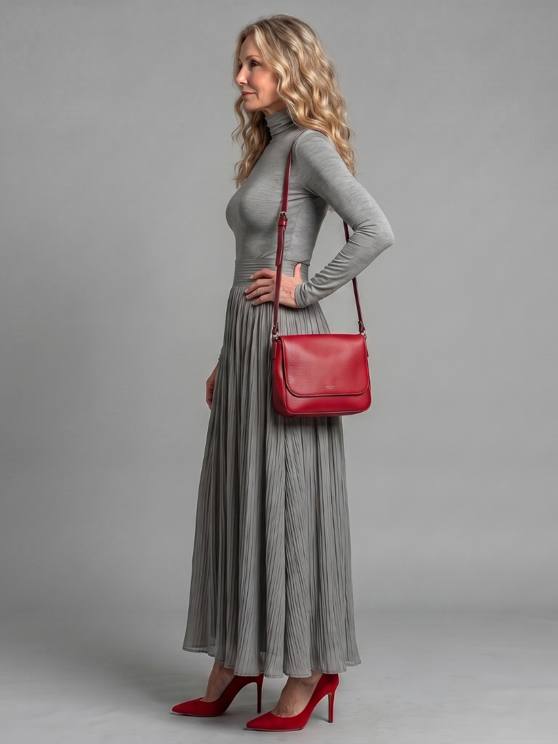 Lana | Langärmliges Turtleneck Kleid mit definiertem Taillenbereich und Midi-Länge
