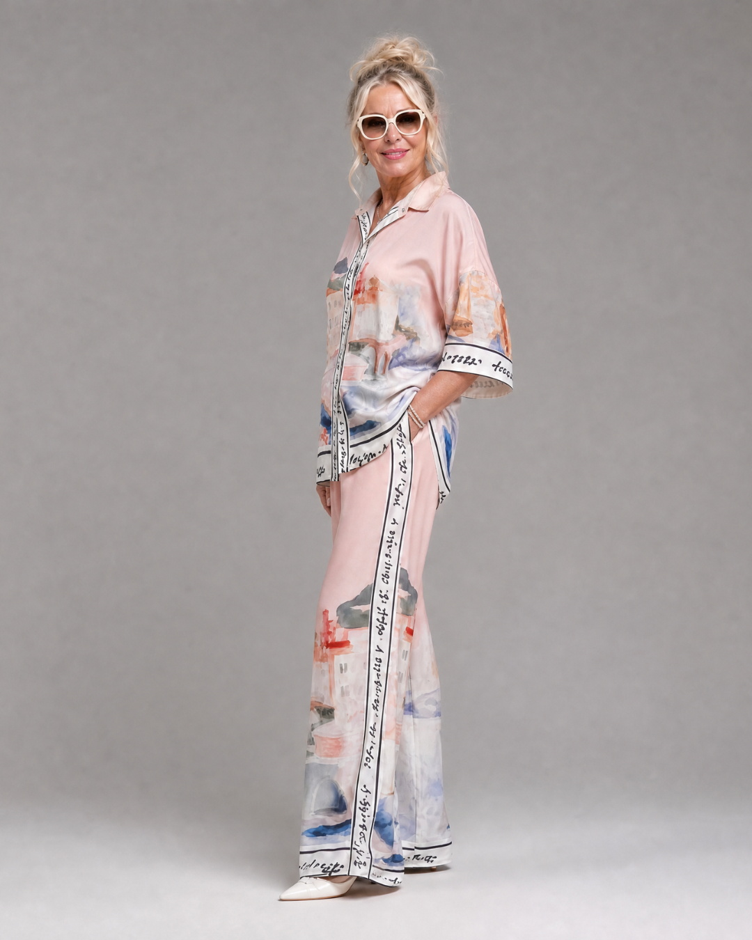 Akela | Szenischer Druck Knopf-Front Hemd und Weitbeinige Hose Set