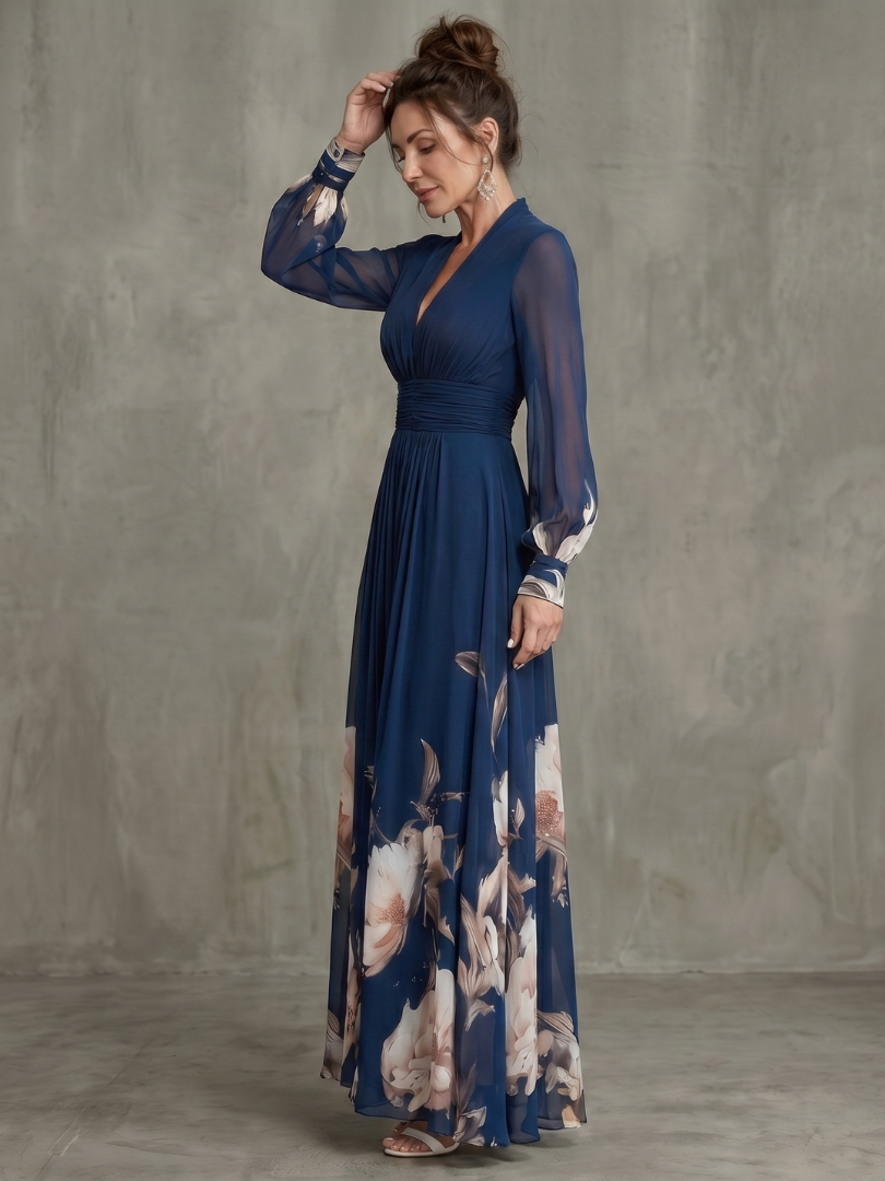 Ziva | Maxikleid mit plissierten, transparenten Ärmeln