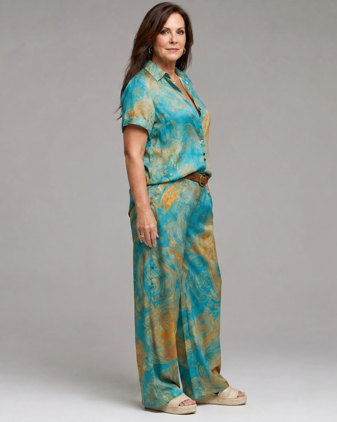 Zafim | Paisley-Print Kurzarmoberteil und Weitbeinige Hose Set