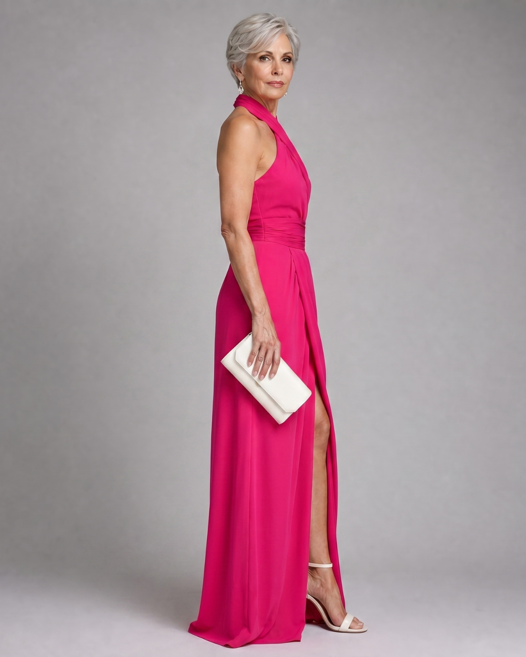 Vaelora | Kreuz-Halter Drapiertes Midi-Kleid mit Seitenschlitz