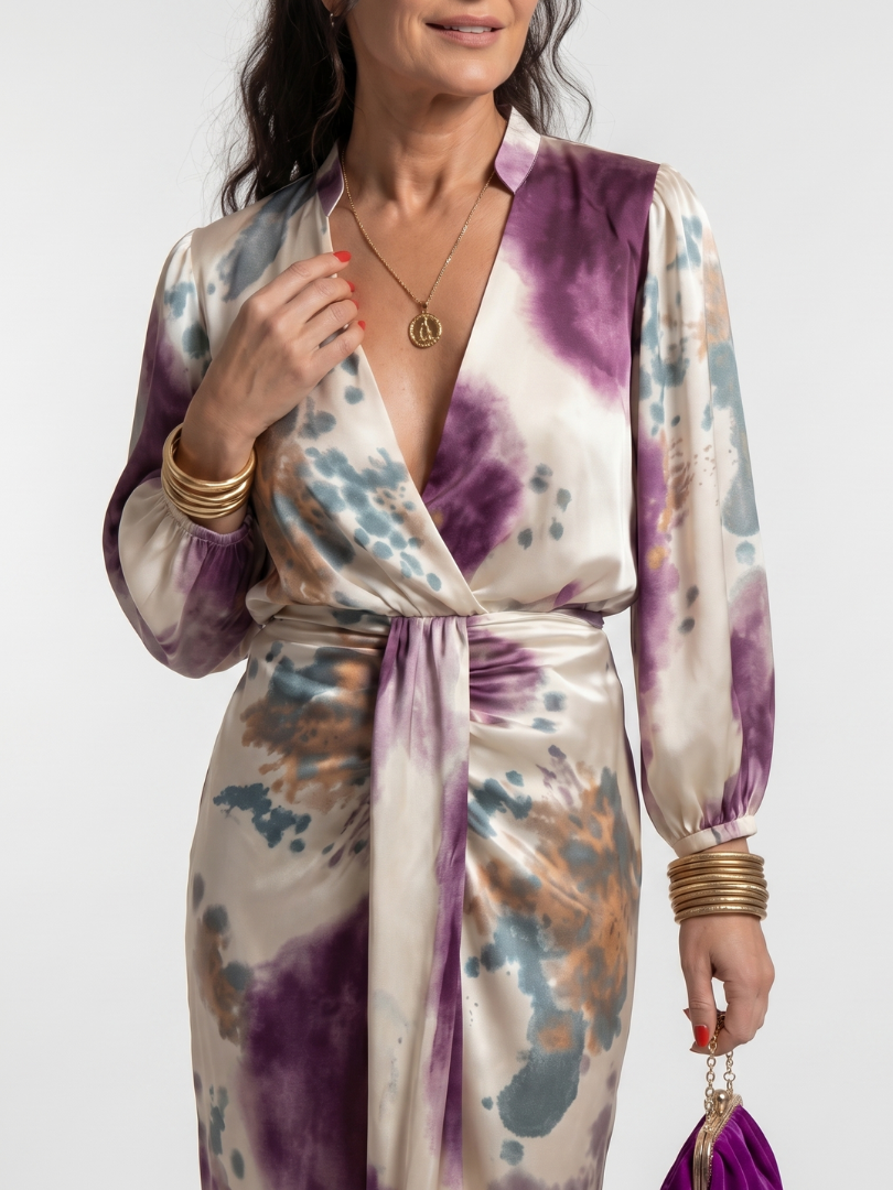 Valentina | Kreuzwickel-Tie-Waist bedrucktes Midi-Kleid