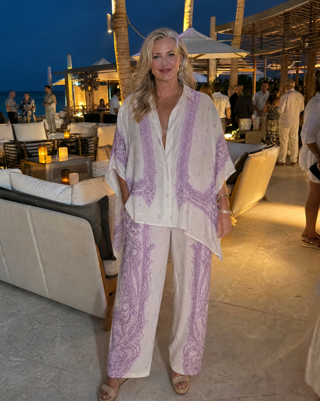 Sodaya | Weiches Print Oversized Hemd und weite Hose Set
