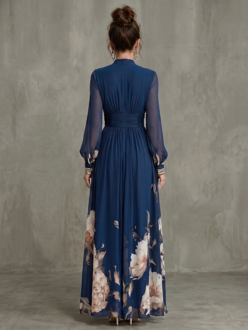 Ziva | Maxikleid mit plissierten, transparenten Ärmeln