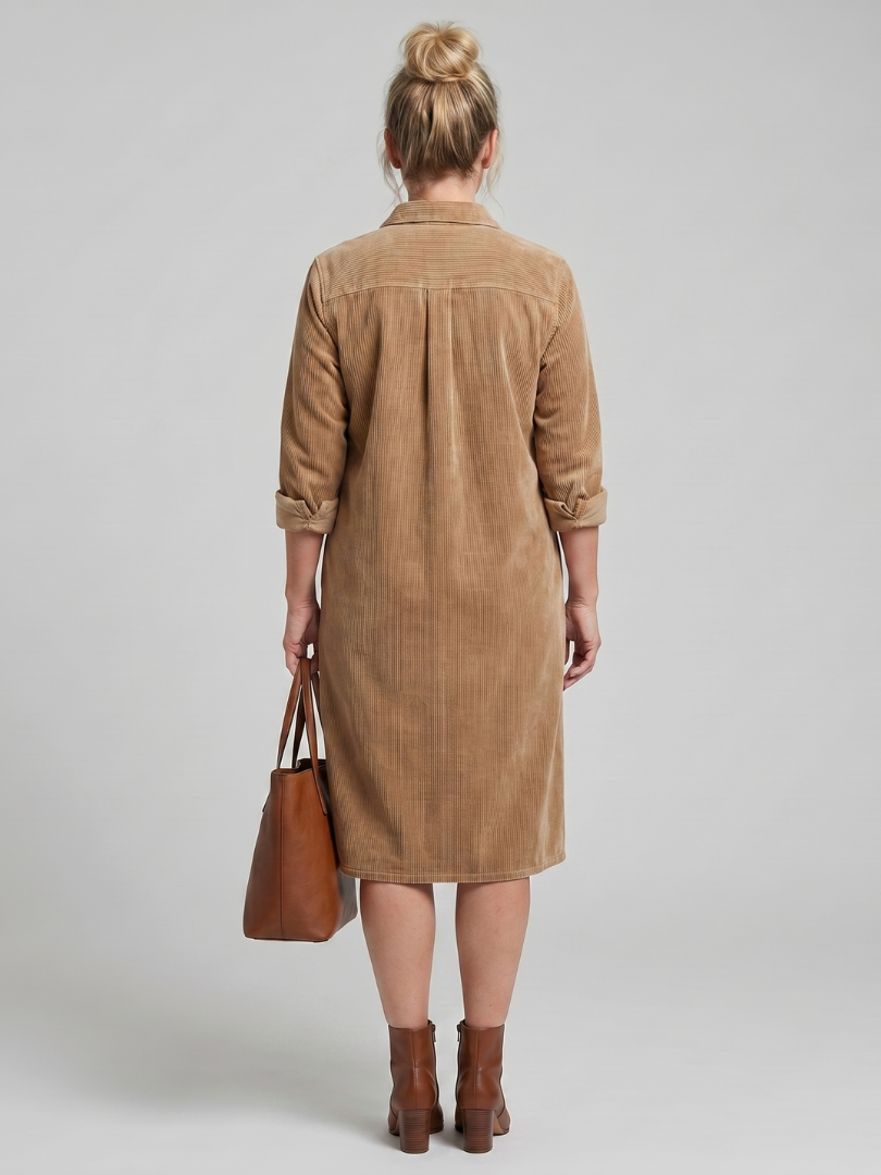 Pema | Midi-Kleid mit langen Ärmeln und aufgesetzten Taschen