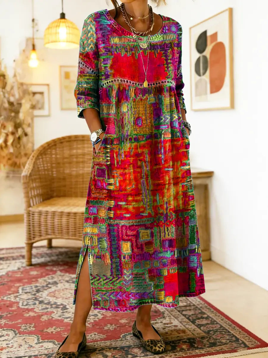 Manuela | Bedrucktes Kleid mit ethnischem Patchwork