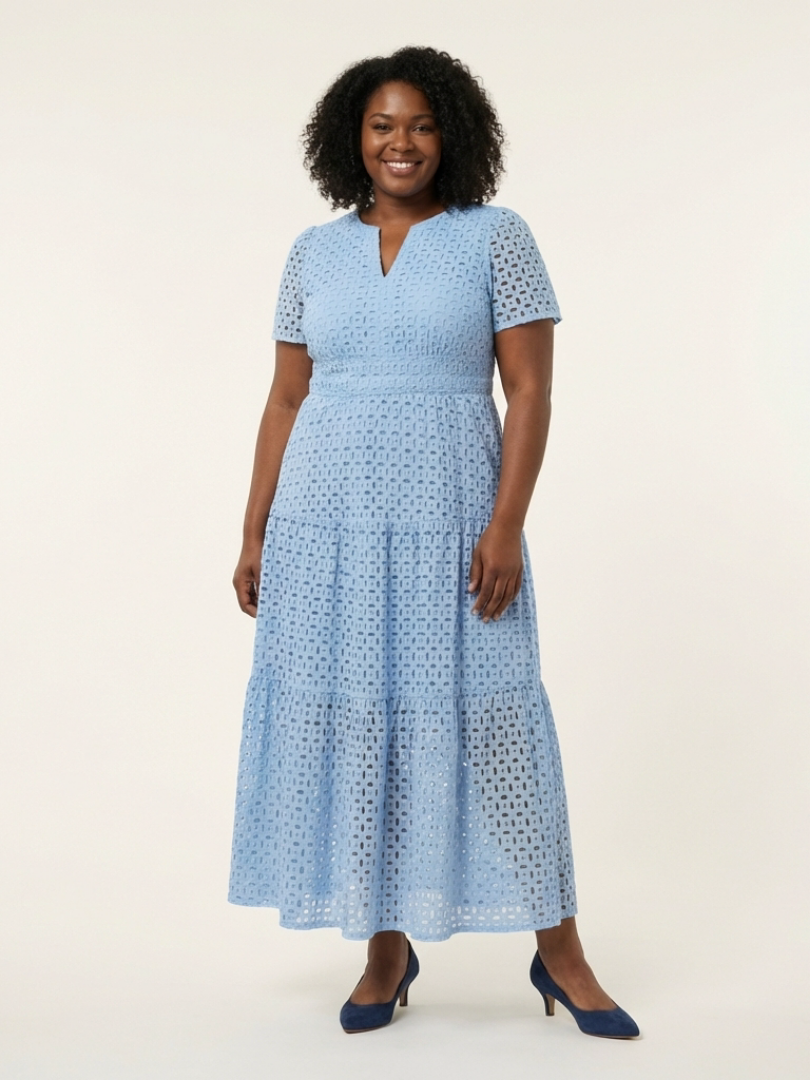 Brielle | V-Ausschnitt Kurzarm Schicht Midi Kleid