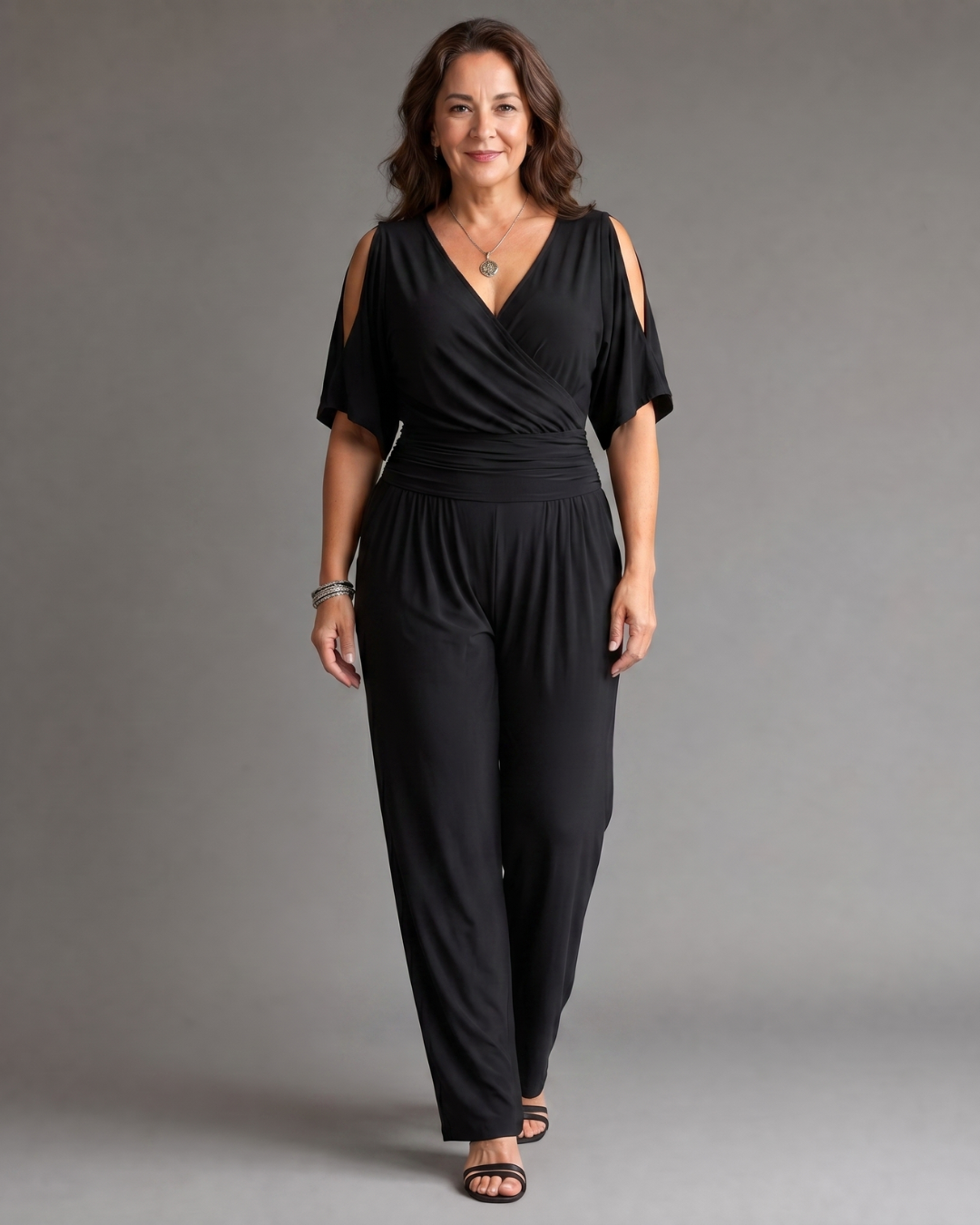 Nyxara | Cold Shoulder Wrap Tailliertes Relaxed Jumpsuit