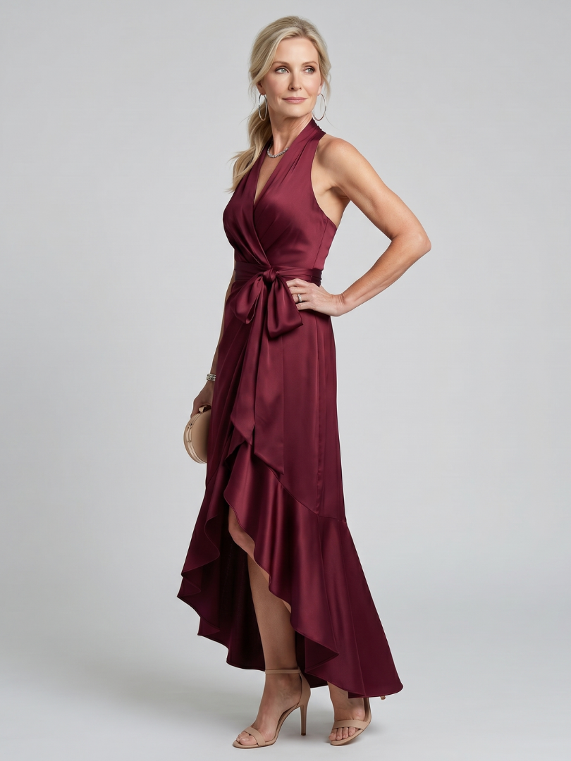 Honora | Halterneck Wickelkleid mit asymmetrischem Saum