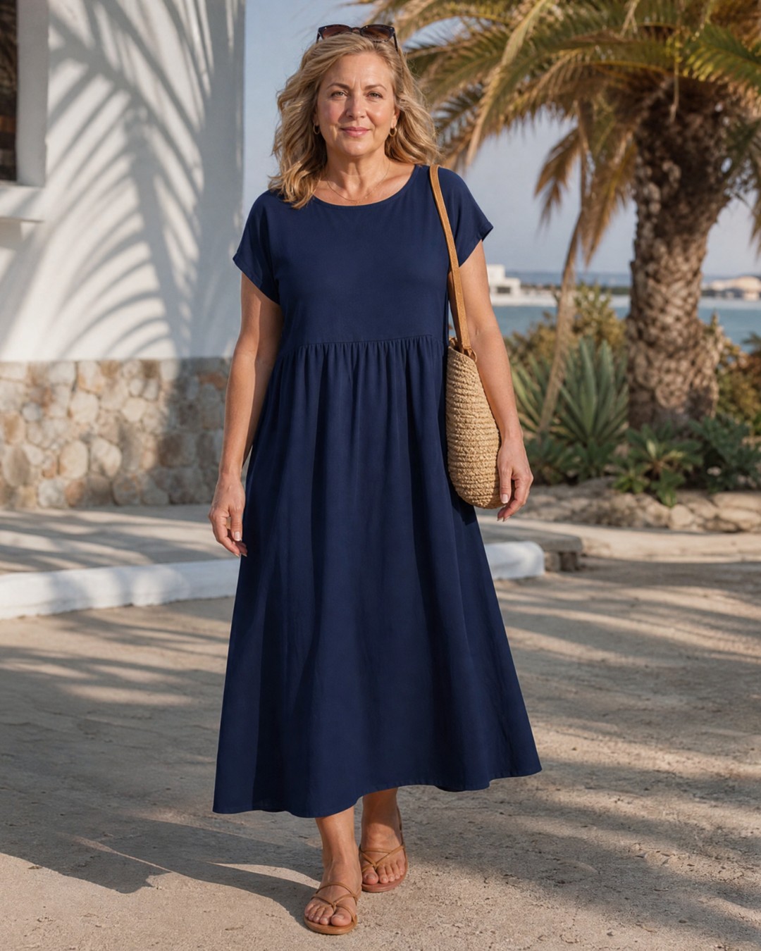 Awaline | Minimalistisches Kurzarm-Ruhiges Midikleid