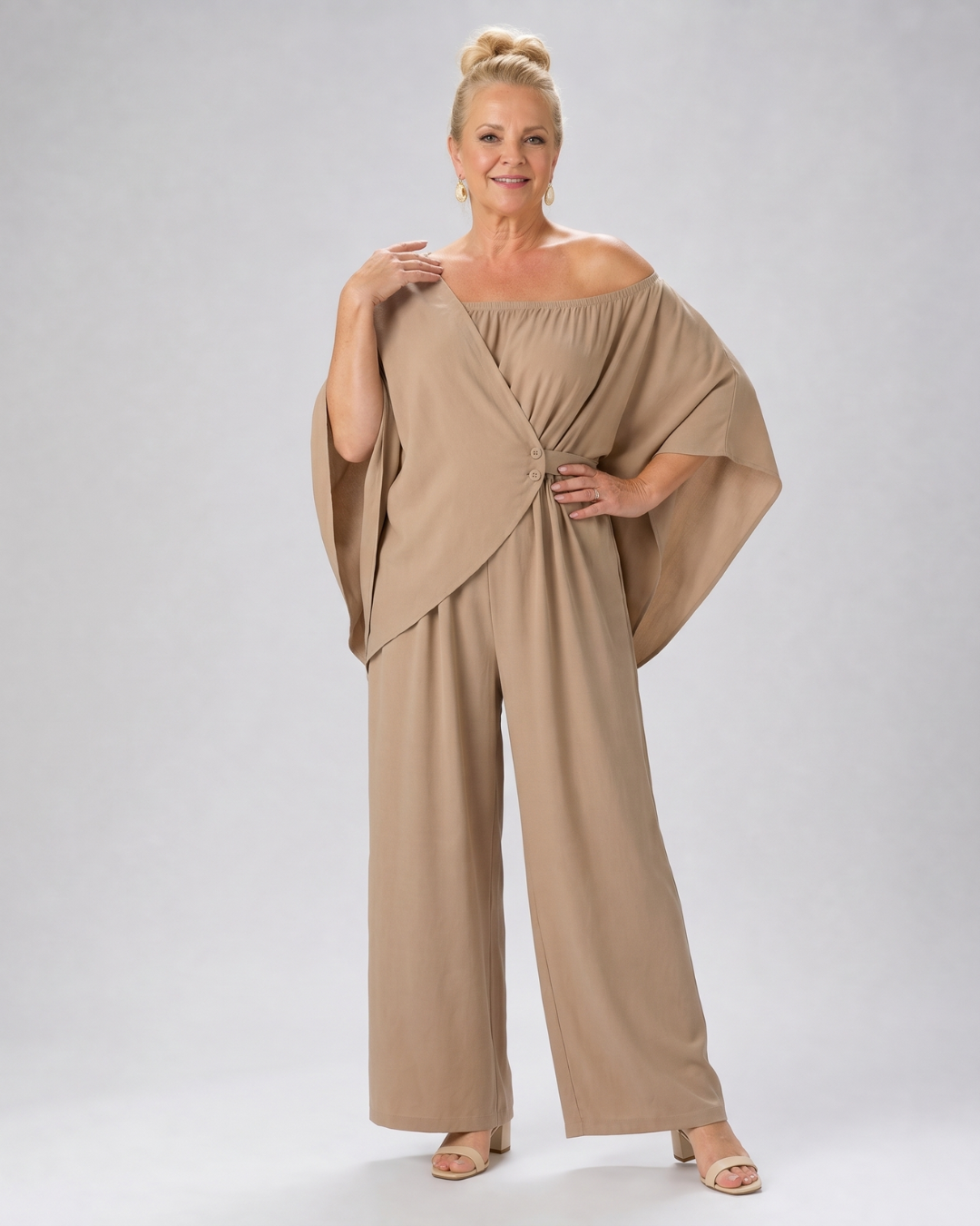 Vemrina | Drapiertes Off-Shoulder-Top und weit geschnittene Hose Set