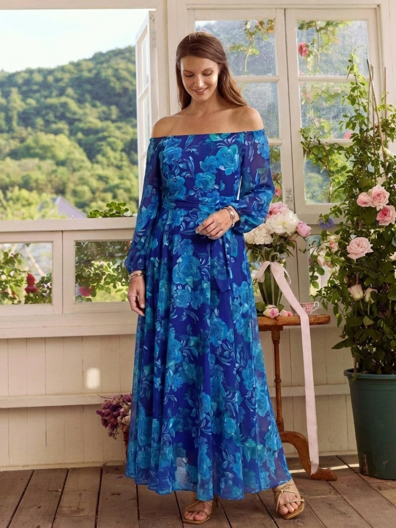 Aspen | Off-Shoulder Floral Maxi-Kleid