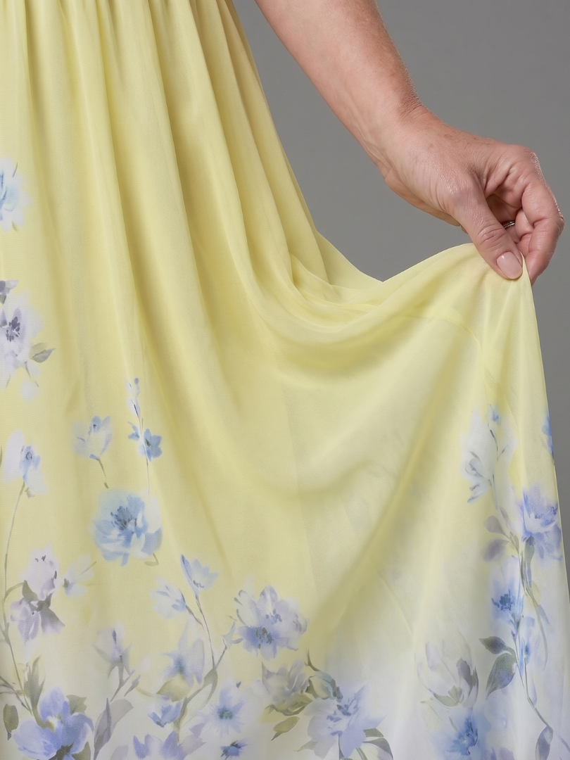 Clarissa | Ärmelloses V-Ausschnitt Midi-Kleid mit weichem floralem Saum