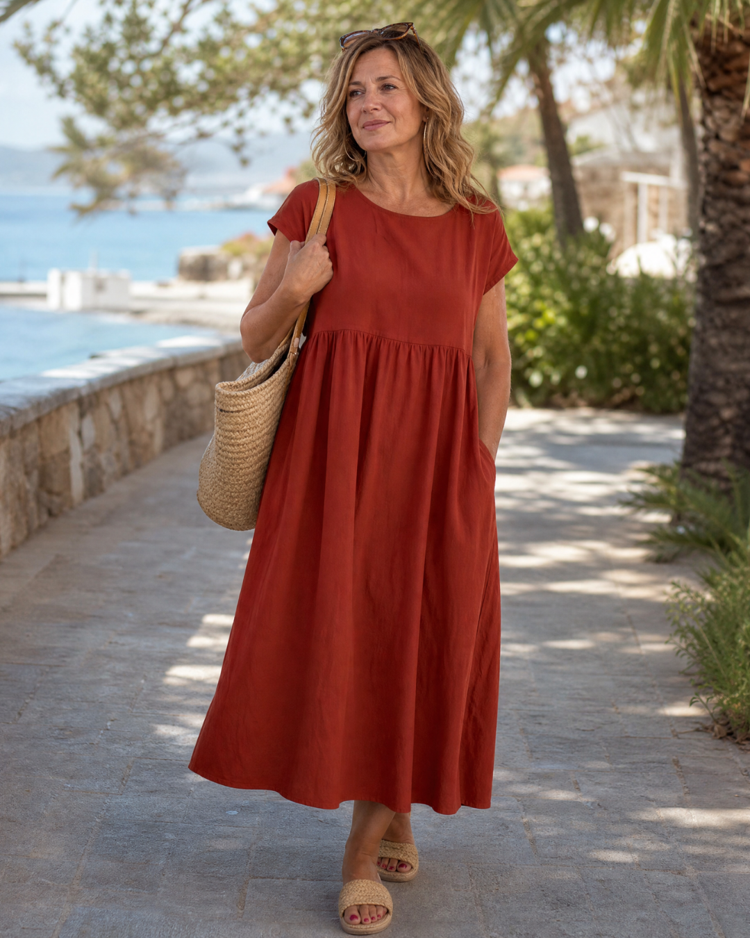 Awaline | Minimalistisches Kurzarm-Ruhiges Midikleid