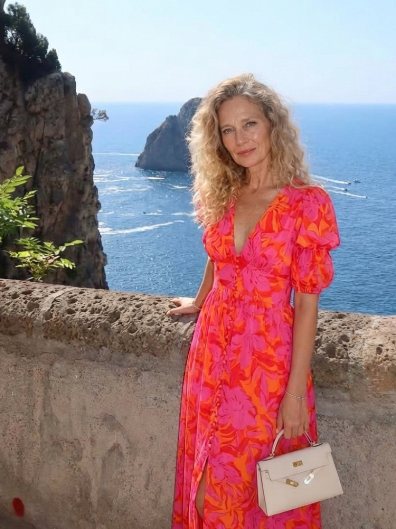 Willow | Florales V-Ausschnitt Midi-Kleid mit Puffärmeln