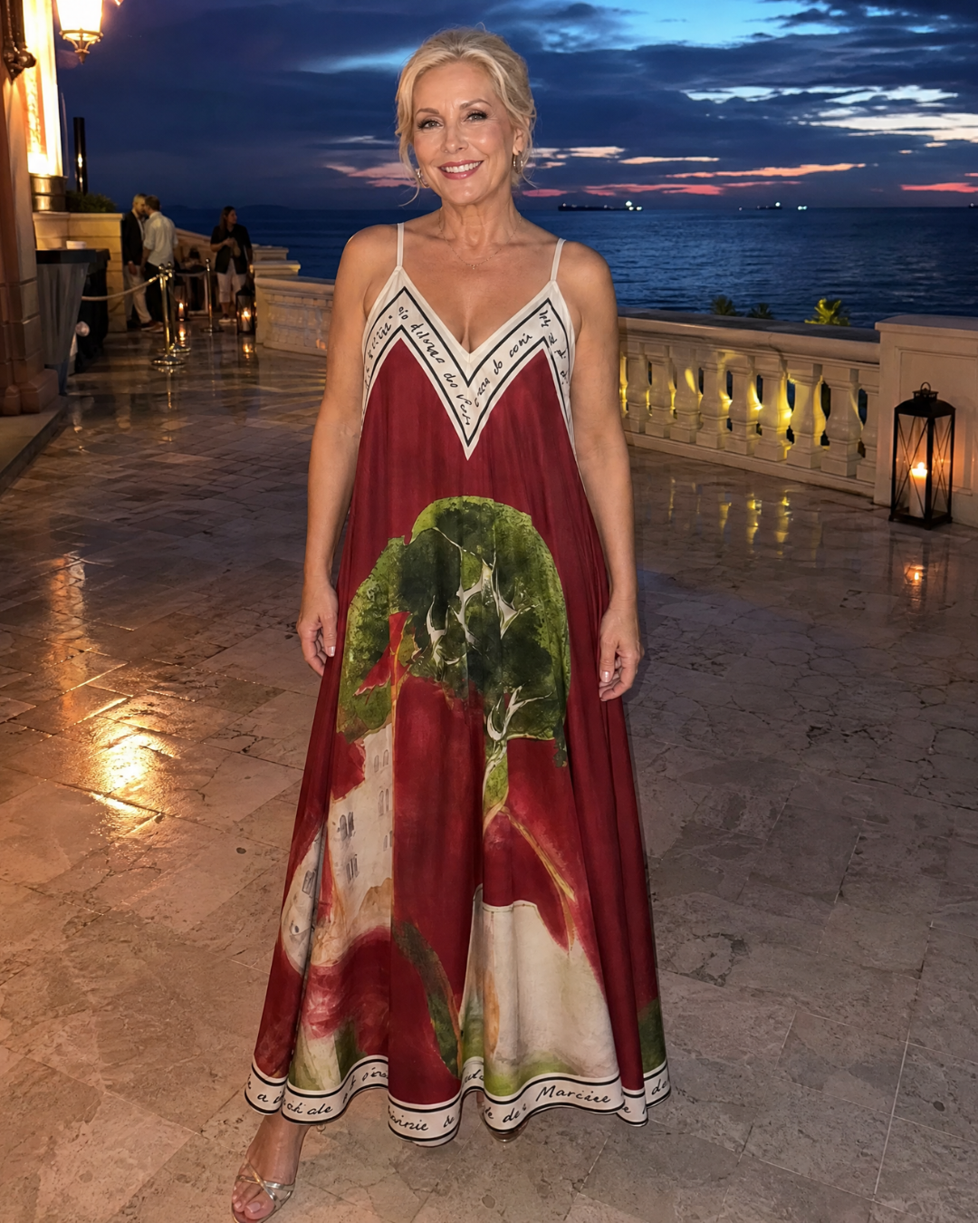 Lira | Scenic Print Ärmelloses Fließendes Midi-Kleid