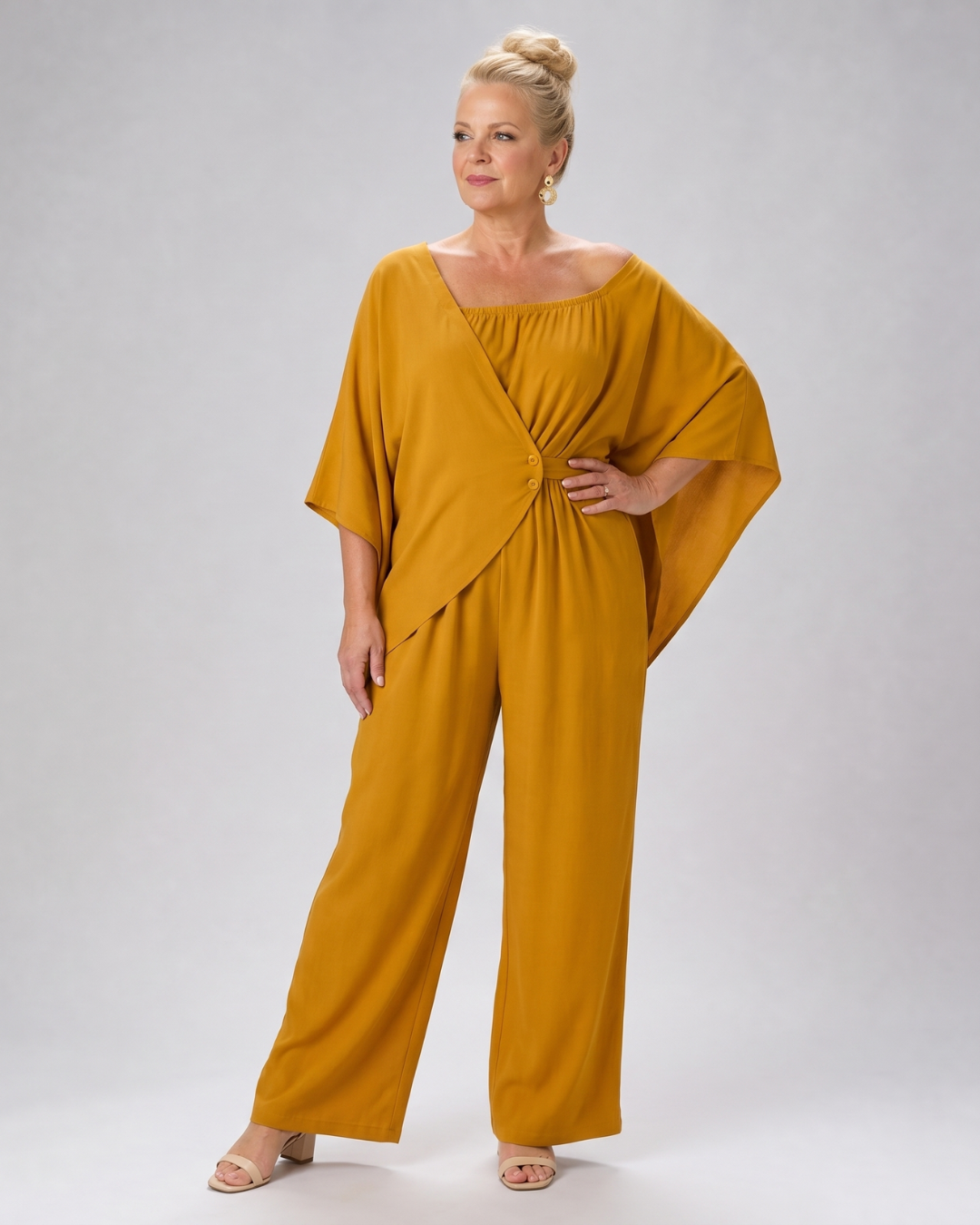 Vemrina | Drapiertes Off-Shoulder-Top und weit geschnittene Hose Set