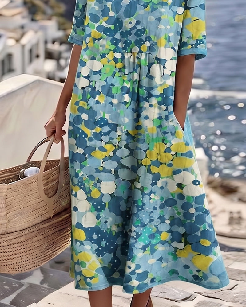 ELENA™ - Elegantes Blumenmuster Midi-Kleid für den Sommer