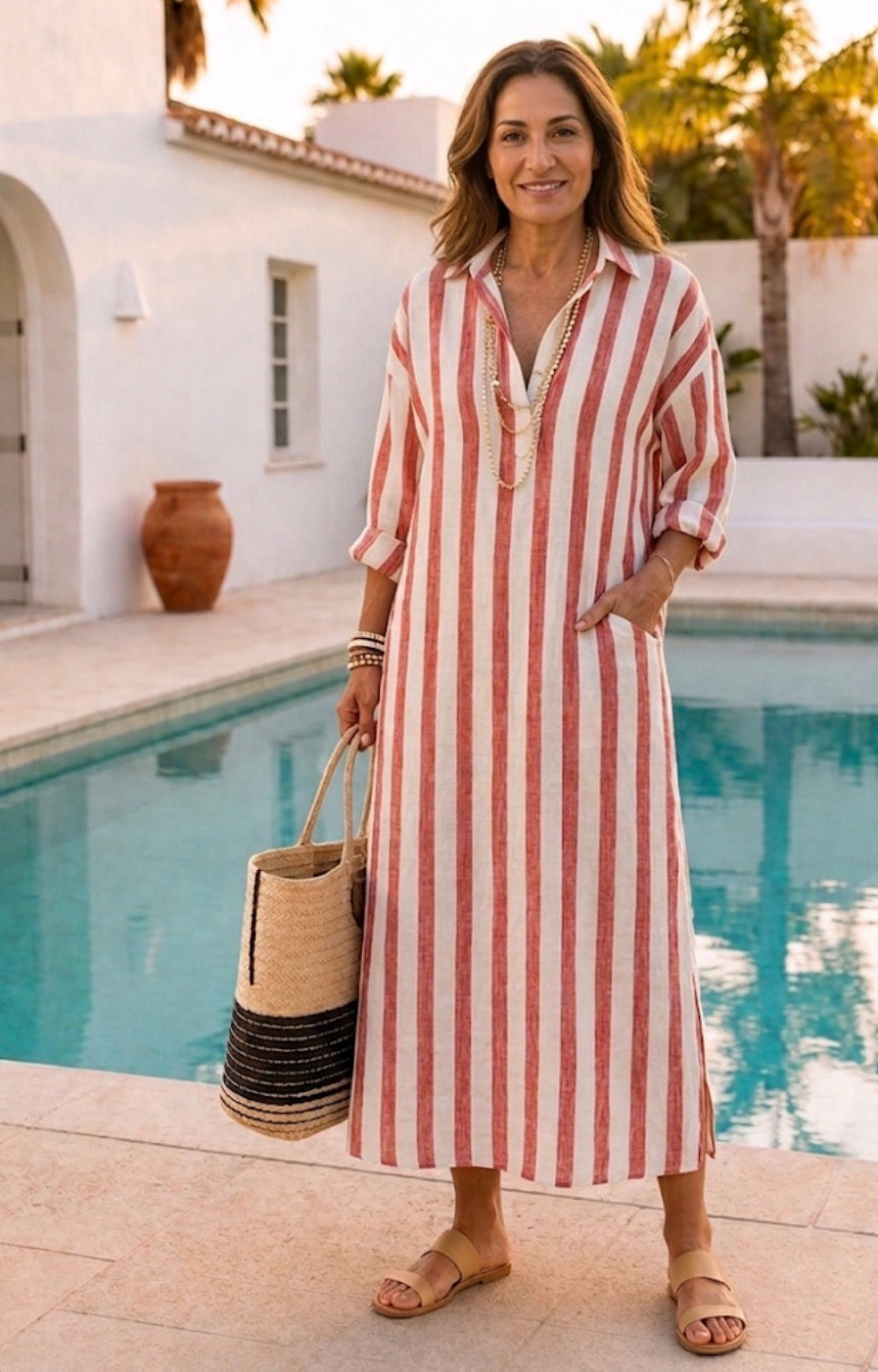 Naomi | Langärmeliges gestreiftes Midi-Hemdkleid