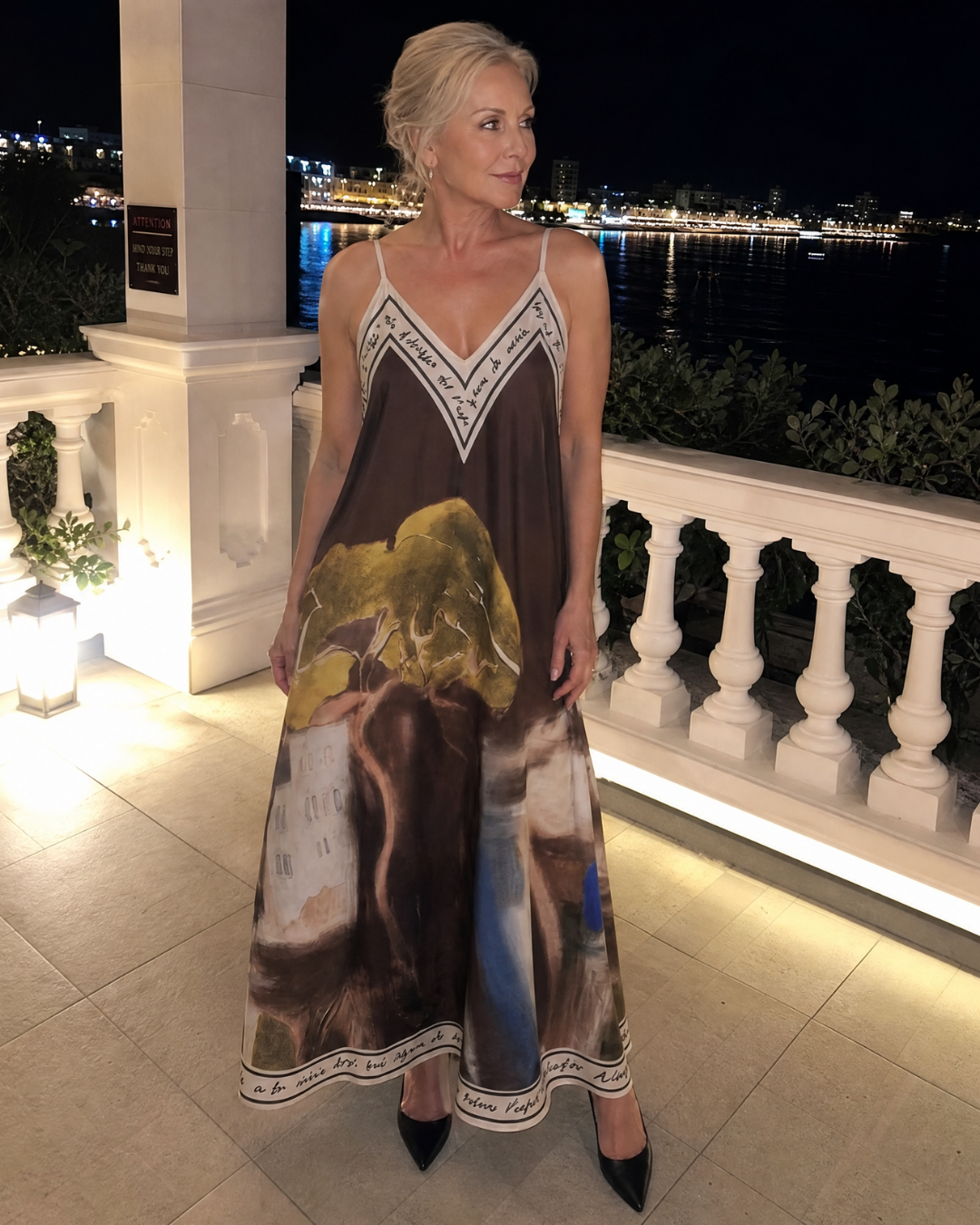 Lira | Scenic Print Ärmelloses Fließendes Midi-Kleid