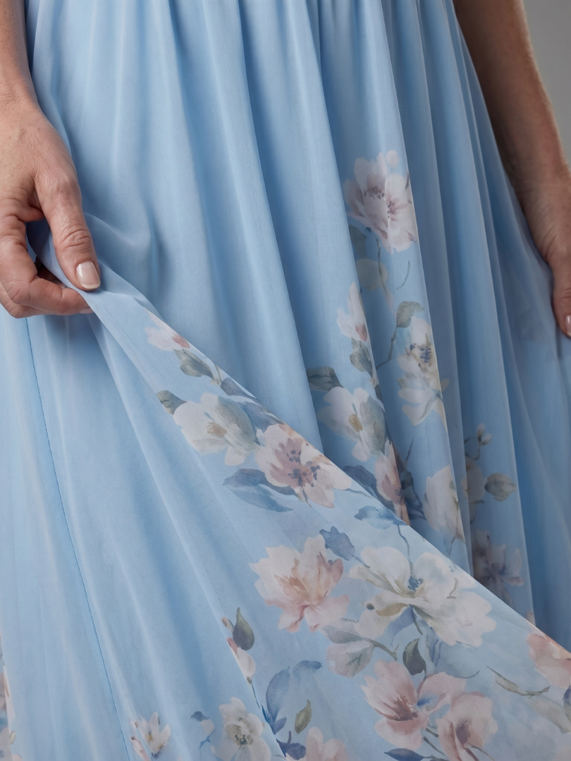 Clarissa | Ärmelloses V-Ausschnitt Midi-Kleid mit weichem floralem Saum