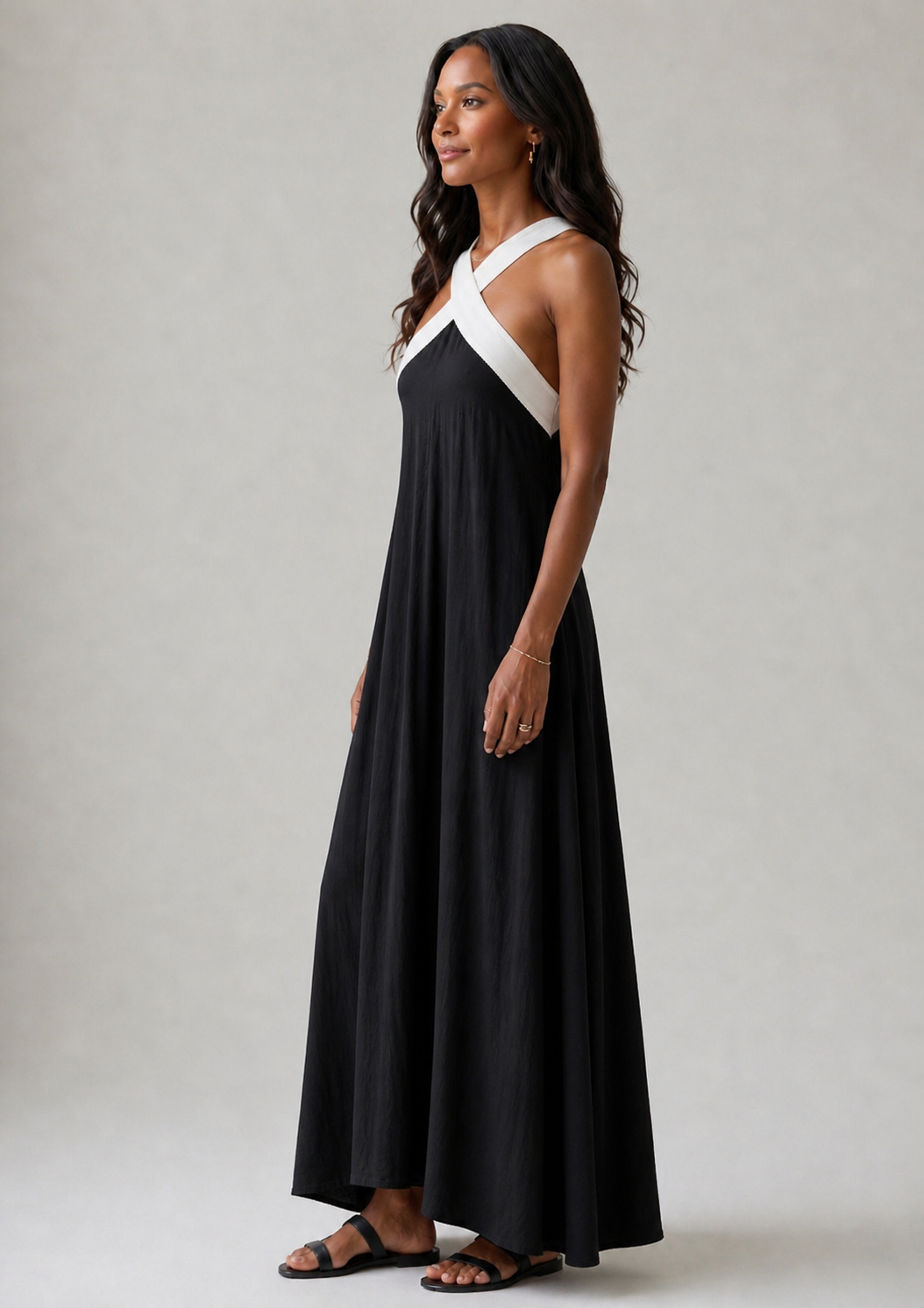 Adair | Midi-Kleid mit Kontrastträgern und Kreuzhalsausschnitt