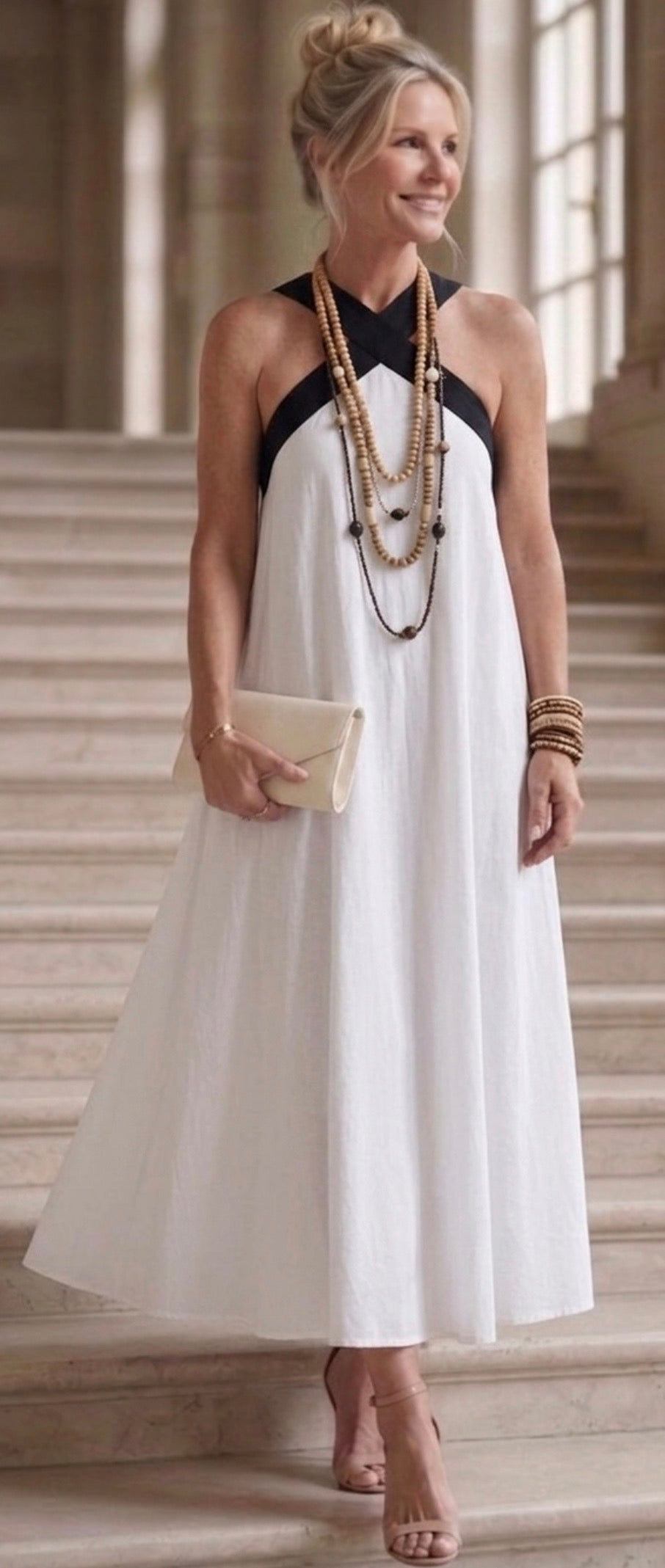 Adair | Midi-Kleid mit Kontrastträgern und Kreuzhalsausschnitt