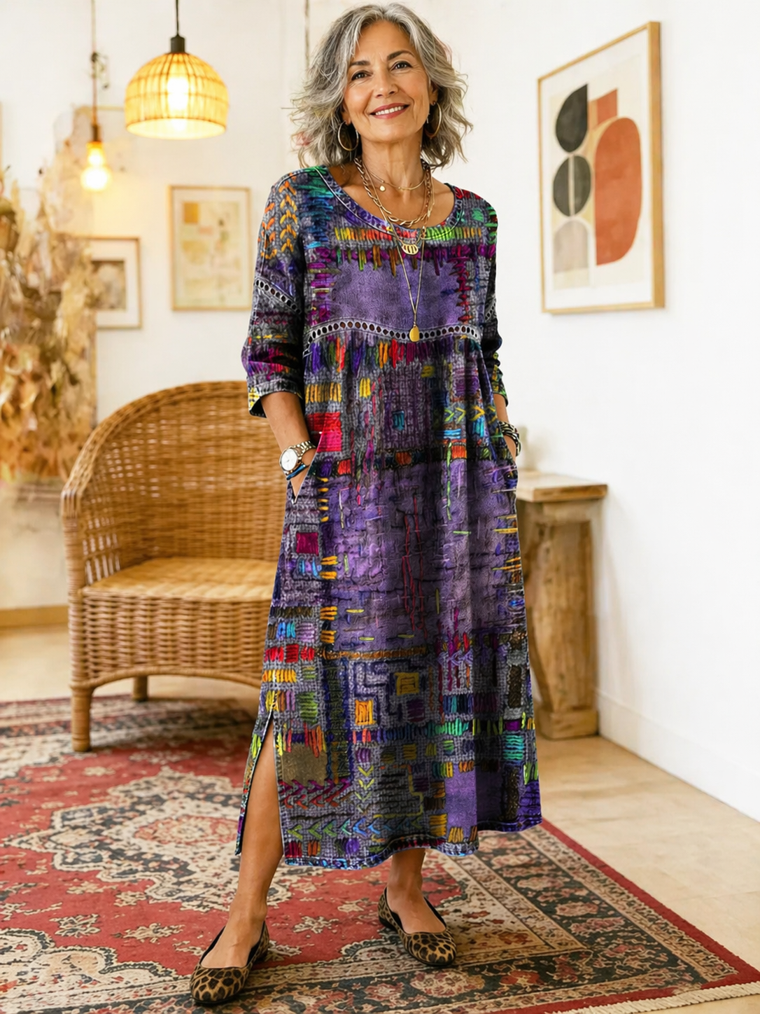 Manuela | Bedrucktes Kleid mit ethnischem Patchwork