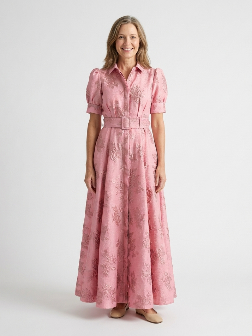 Xanthea | Kurzärmliges, gebundenes, florales Maxikleid mit Struktur
