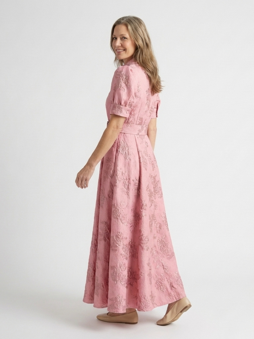 Xanthea | Kurzärmliges, gebundenes, florales Maxikleid mit Struktur