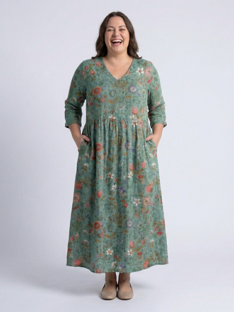 Marina | Florales V-Ausschnitt Maxikleid mit Dreiviertelärmeln